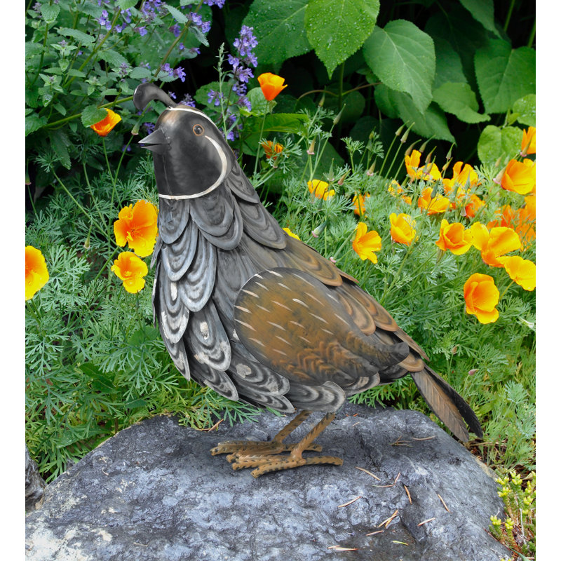 Handcrafted Metal Quail Figurine with Detailed Feathers