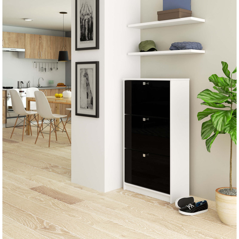 Furgeson 12 Pair Shoe Storage Cabinet, Black Gloss