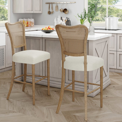 Burkart 2 pièces brun foncé de style rétro, recouvert de tissu délicat et fabriqué à partir de canne en bois d'hévéa pour bar à la maison, salon, cuisine rétro de 2, matériau confortable fait robuste et
