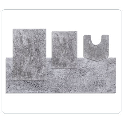 Grandeur 4-Piece Microfiber Bath Rug Set, Non-Slip Rubber Backing, Ultra-Absorbent, Quick-Dry, Machine Washable Plush Bathroom Mats for Shower, Tub, Toilet, Sink, and Vanity, Soft Thick Rugs, Grey
