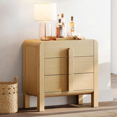 Modern Wood 3-Drawer Dresser with Curved Profile Design, Mid Century Dresser Organizer Storage for Bedroom,Living room, Entryway