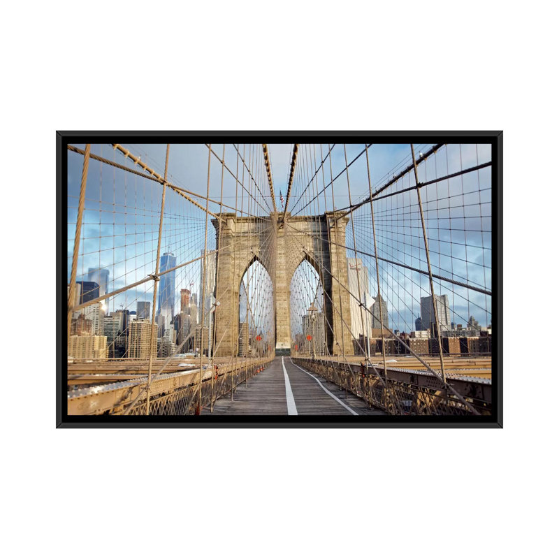 " Brooklyn Bridge III " Print, 18" H x 26" W x 1.5" D, Black Framed Canvas, No Mat