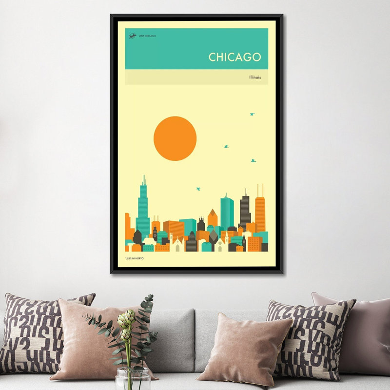 « chicago horizon ii », impression sur toile, H 26 po x l 18 po x P 1,5 po, Toile avec cadre noir, Pas de tapis