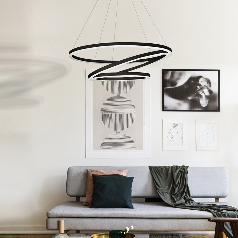 Tania Trio 32" Black Modern Adjustable Circular LED Chandelier