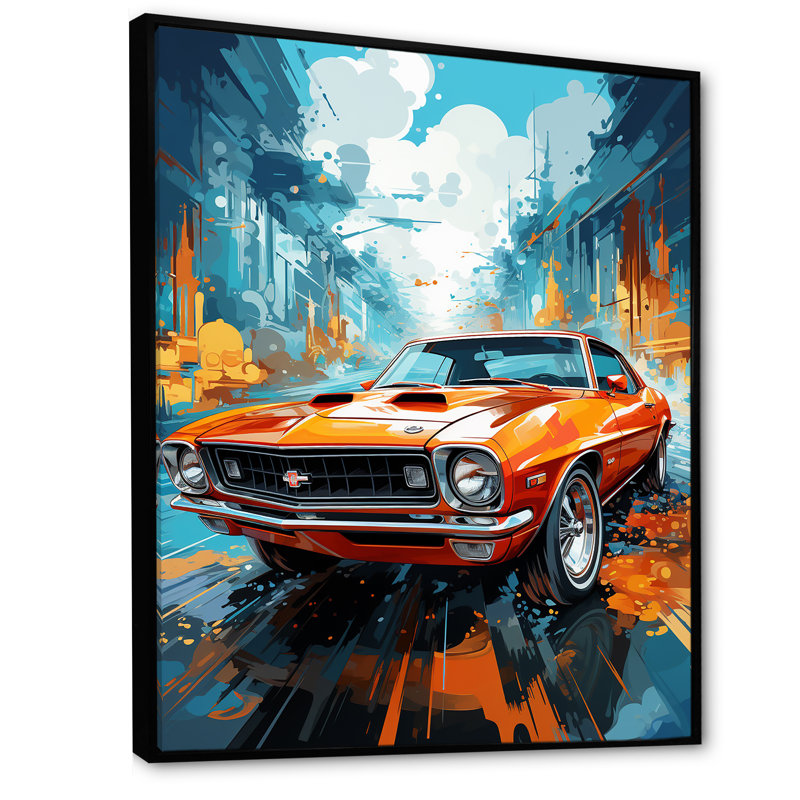 Collage de voiture orange orange, Cadre flottant noir, H 20 po x l 12 po x P 1 po