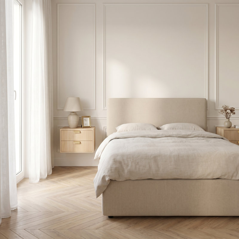 Modern Floating Nightstands Set of 2 Wall-Mounted Bedside Tables White Ribbed 2-Drawer 40x30x27.6cm No Legs, Oak