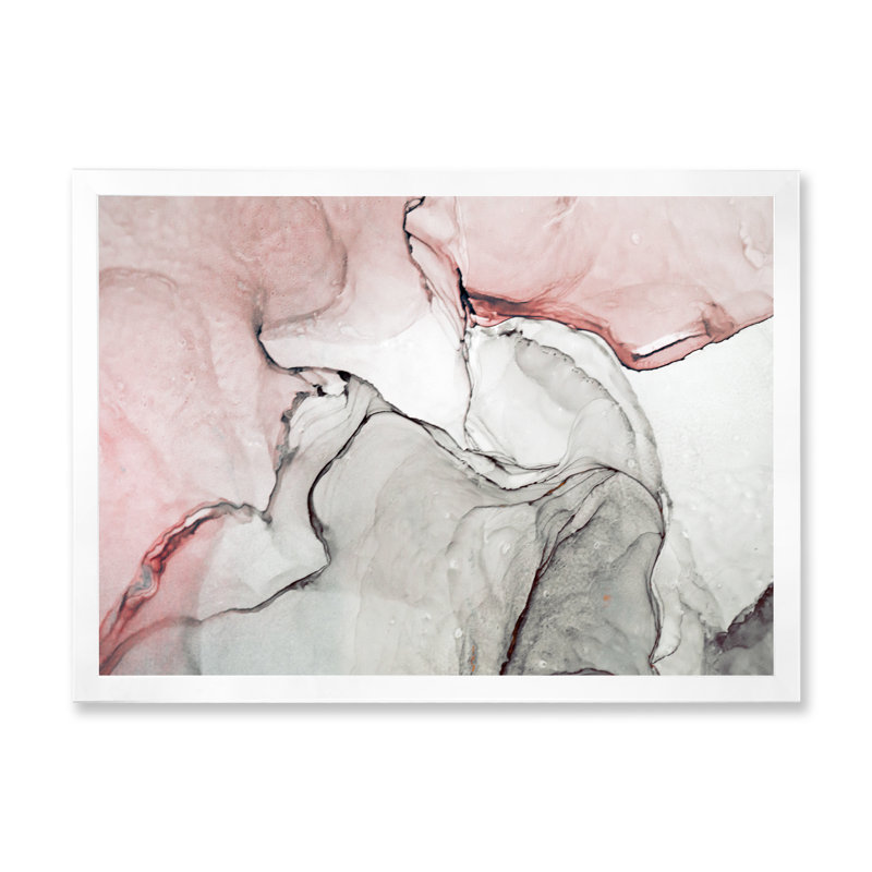 Art mural sur toile luxueux rose gris marbré II, Toile avec cadre photo, H 16 po x l 32 po, Blanc