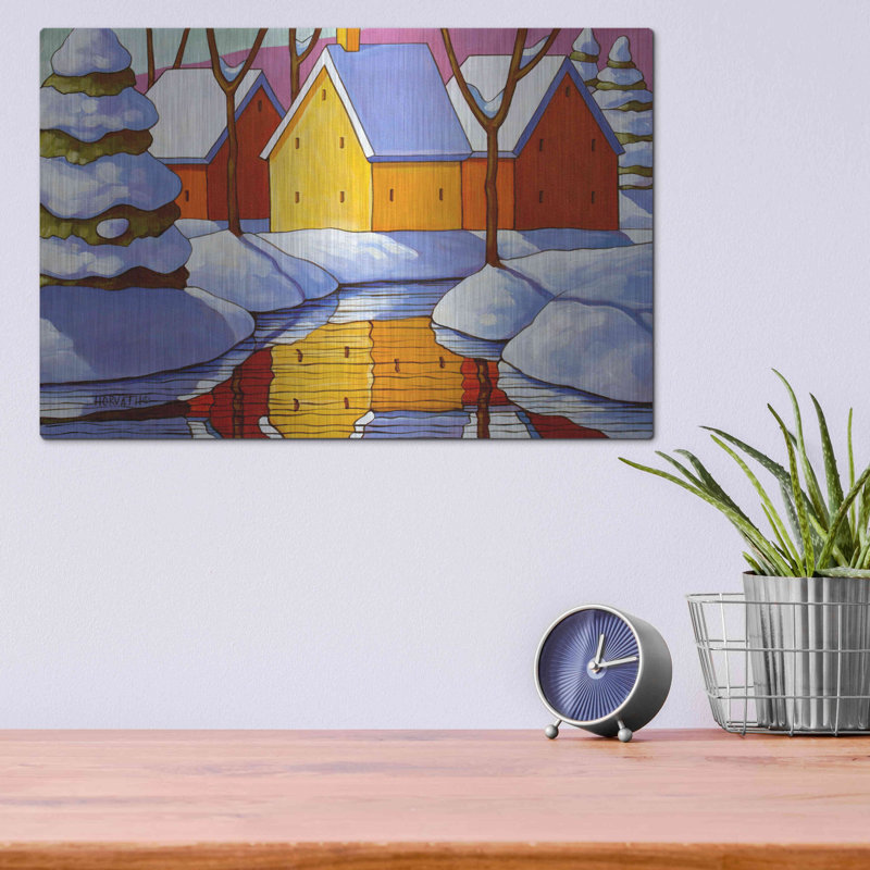 «Snowy Stream View» par Cathy Horvath-Buchanan, art mural en métal, H 12 po x l 16 po