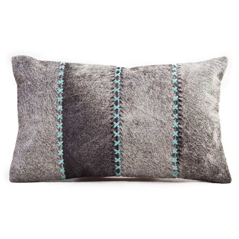  Cowhide Lumbar Cushion 12"x20" with Leather Stitching for Indoor Use, Seamist