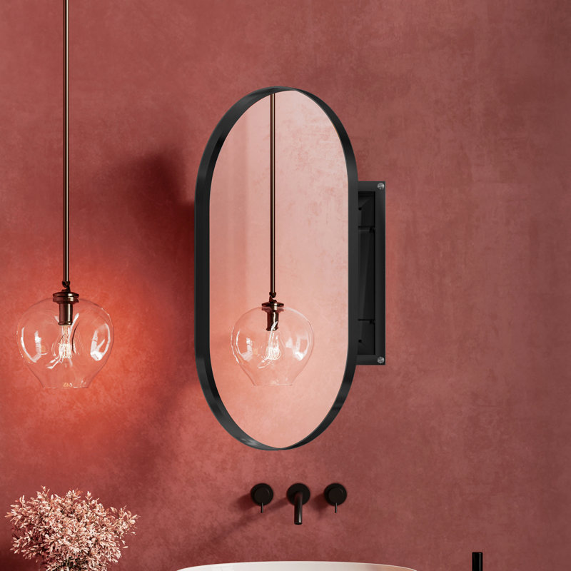 Miroir ovale encastré, Noir mat