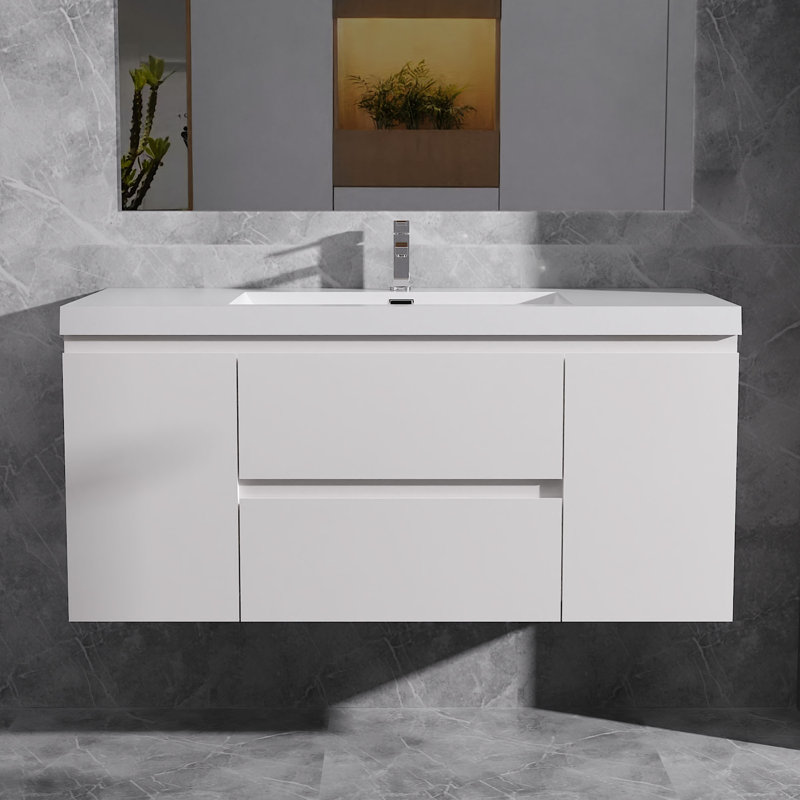 Dhruven 48" Wide Wall-Mounted Bathroom Vanity Set with Integrated Single Sink, Brown