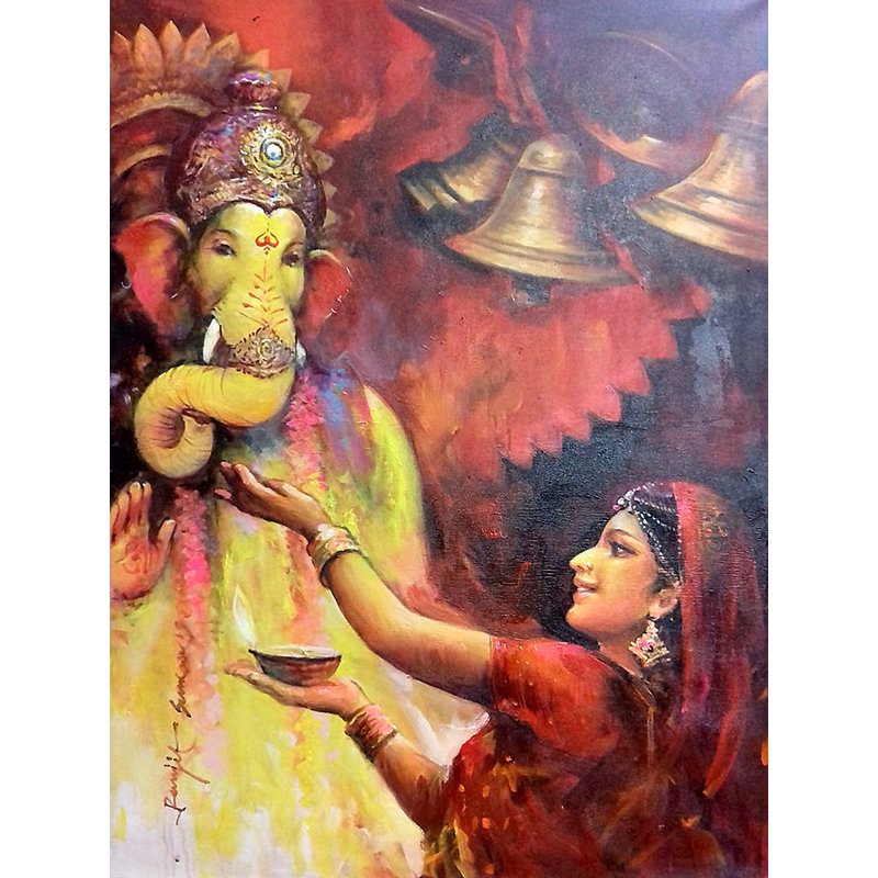 Ganeshji Devotion | Acrylique sur toile | Pour la décoration murale