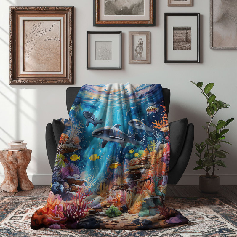 Marine Melody - couverture sherpa de qualité supérieure 1 pièce - reproduction d'art luxueuse, Grand lit