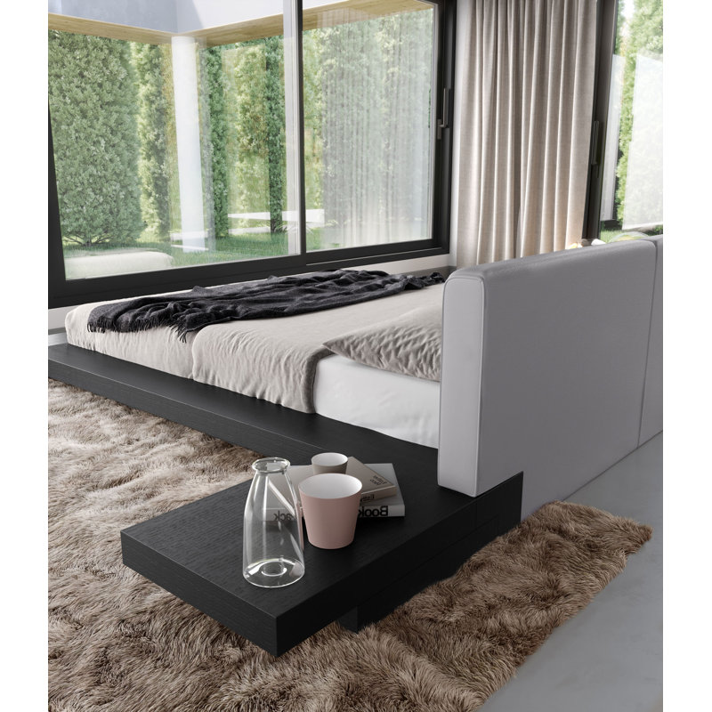 Upholstered Bed, Queen, Walnut/Pearl Gray Fabric