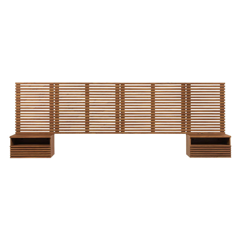 Render Wall Mount King Headboard and Modern Nightstands by Modway, Walnut