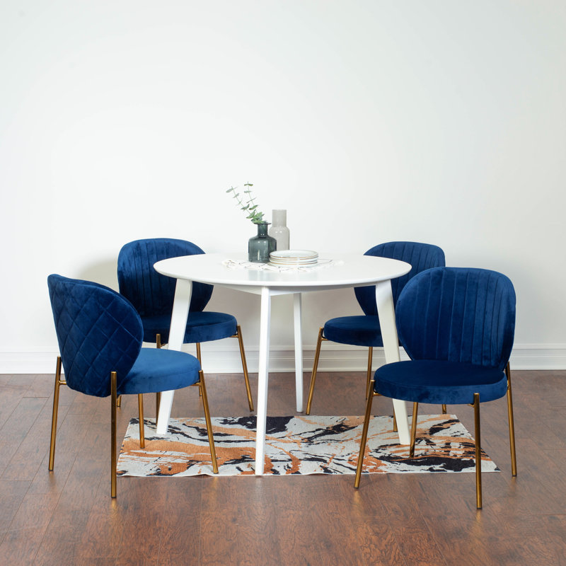 Contemporary Dining Set,Round Dining Table , Blue, 5