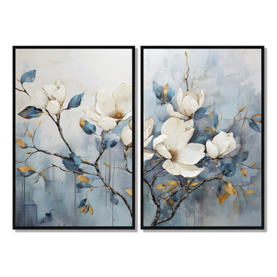 Elegant White And Blue Magnolias Tranquility - WHITE Wall Decor