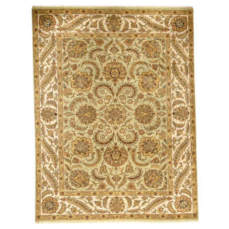 High-Quality Hand-Knotted Light Green And Ivory Area Rug