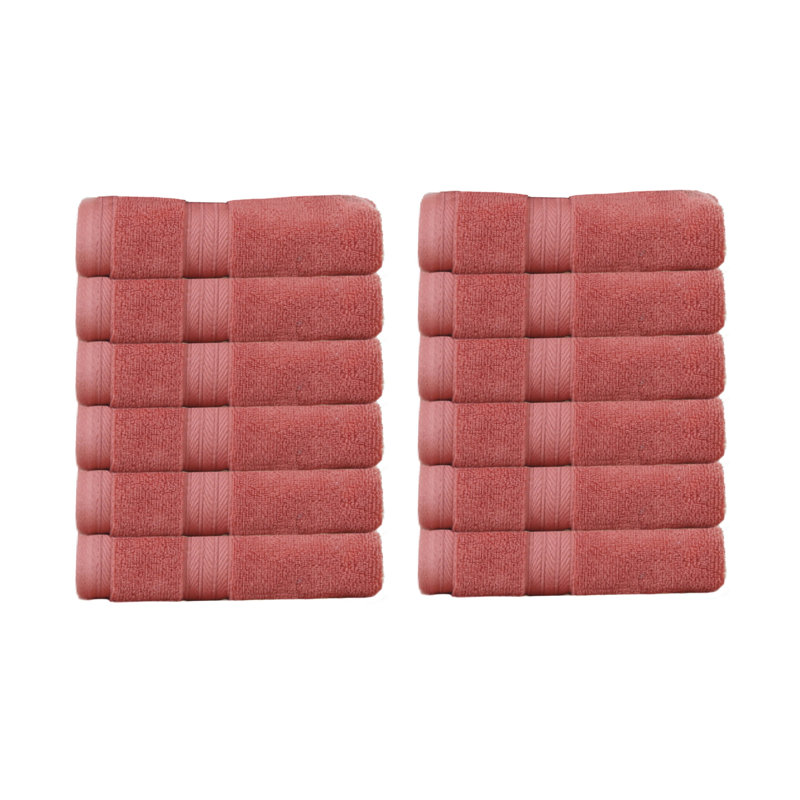 Elegance Essentials 550GSM 100% Cotton Zero Twist Super Absorbent Wash Cloth (Set of 12) - 13"x13", Coral