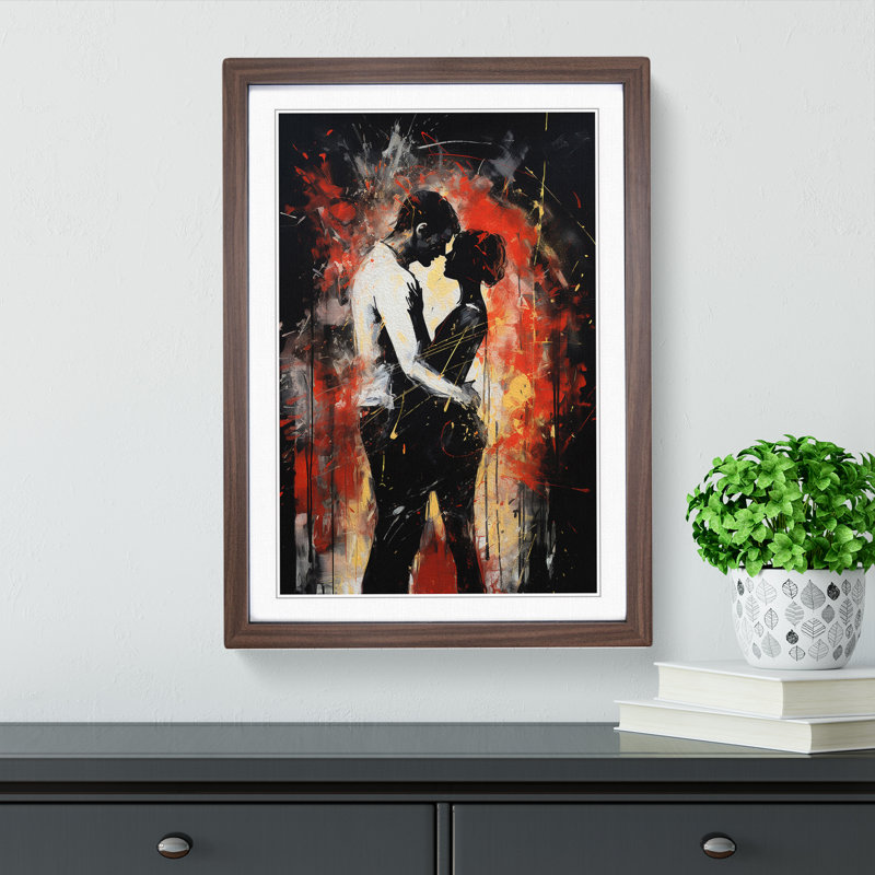 Lovers Gestural - Single Picture Frame Print on Wood, Walnut, 64cm H x 46cm W x 2cm D