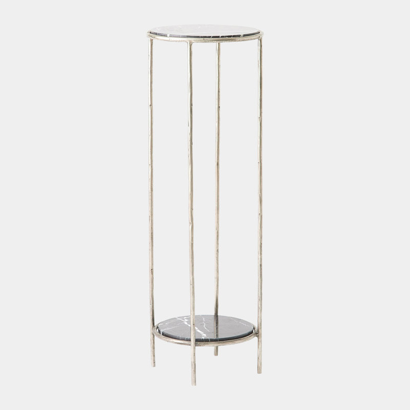 Iron Marble End Table, 32" H x 11" W x 11" D, Nickel