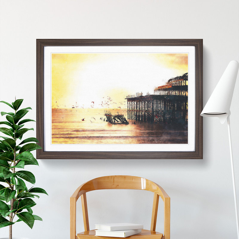The West Pier on Brighton Beach - Picture Frame Painting Print, 62cm H x 87cm W x 2cm D, Walnut Framed