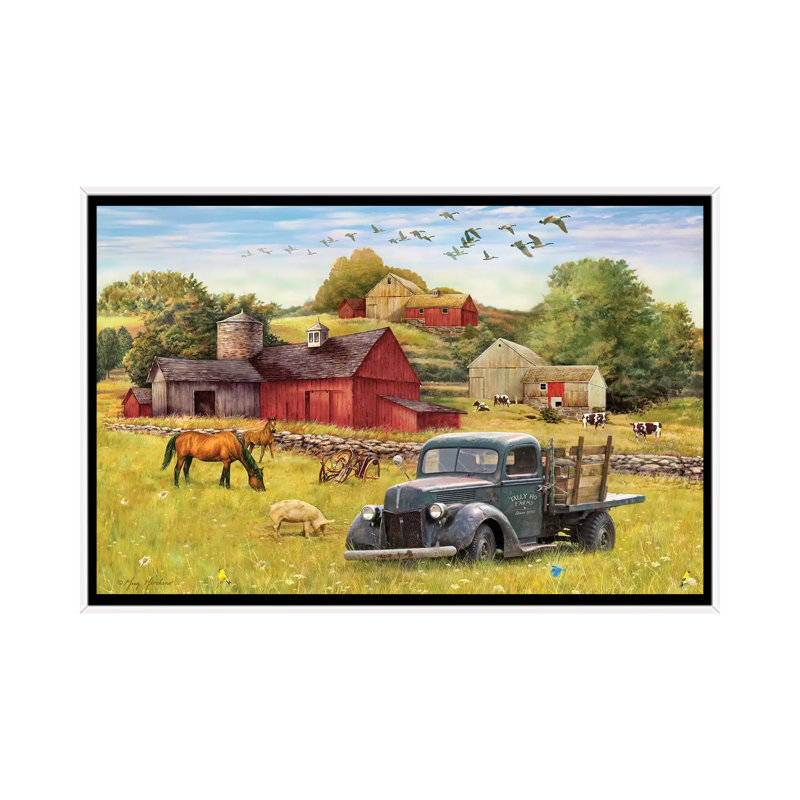 «Tally Ho Farms and Truck» par Greg & Company, reproduction sur toile, Toile blanche encadrée, Pas de tapis