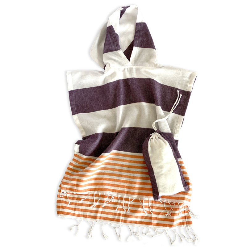 Jeté 100% coton Design, Mauve foncé / orange