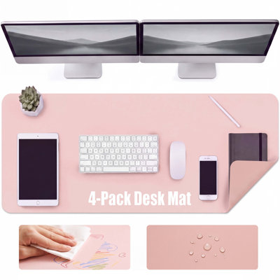 Ensemble de 4 sous-mains en silicone double face, 90 x 40 cm, protection de bureau antidérapante, 2 couleurs offertes : beige et brun clair / rose cerise et rose pâle, pour bureau et maison.