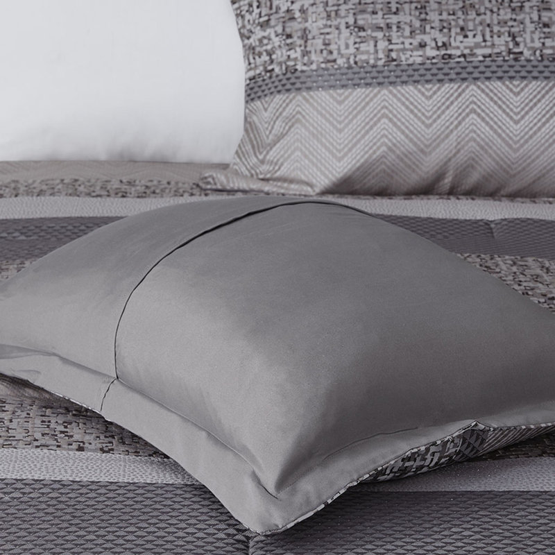 Ensemble de literie luxueuse en jacquard 7 pièces, gris polyester / taupe, très grand