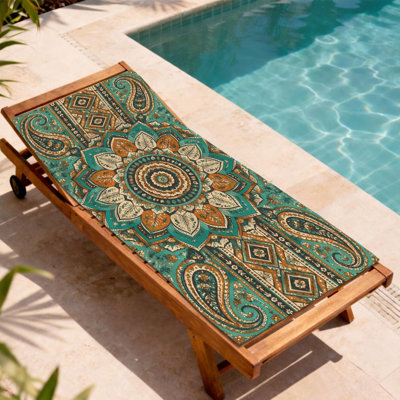 Bohemian Mandala Beach Towel Teal and Brown Microfiber, Quick Dry Soft Sand Free Lightweight Blanket, Perfect for Vacation Picnic Camping Pool Outdoor Travel 30x63 Inch