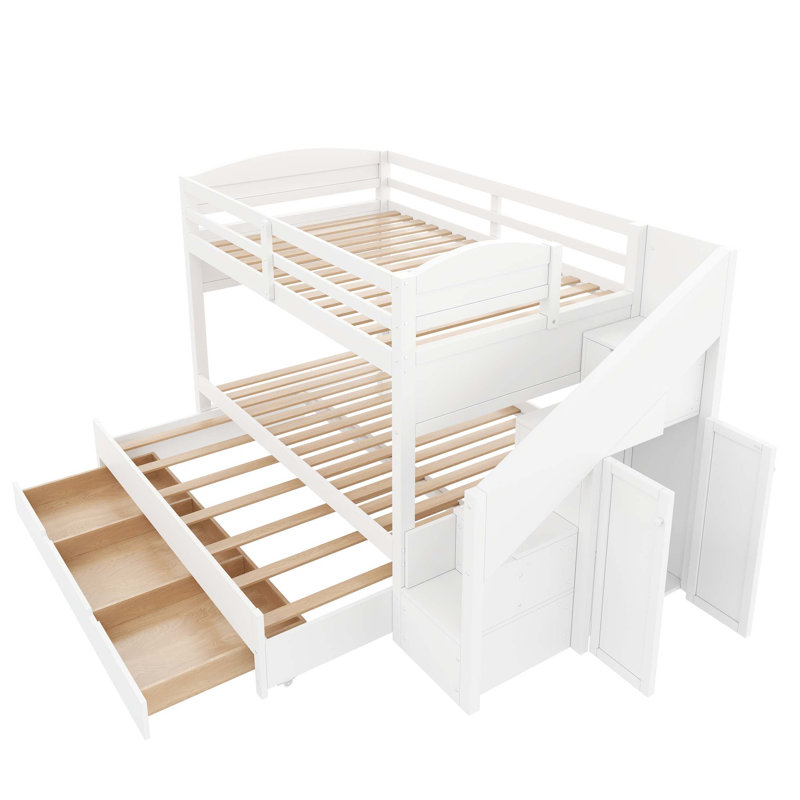 Lit superposé peu encombrant avec système de rangement intégré, Blanc