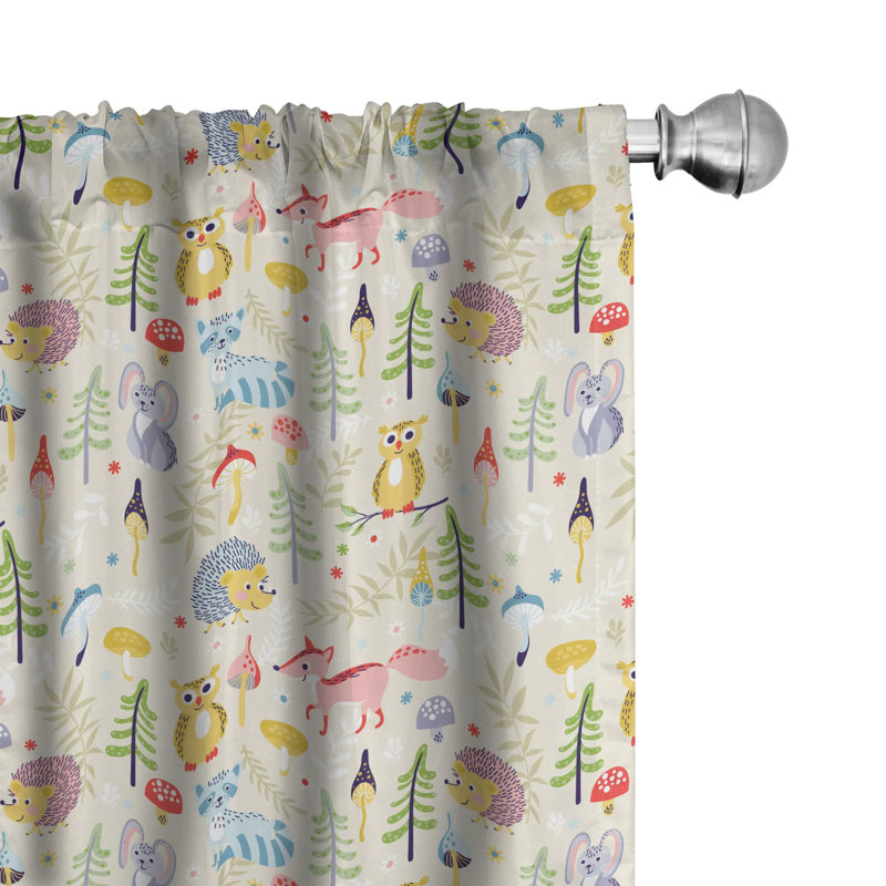 Colorful Cartoon Animals Tree Polyester Rod Pocket Curtain Panels