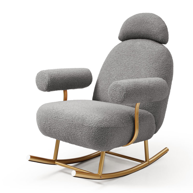 Chaise berçante moderne en tissu Sherpa, Gris