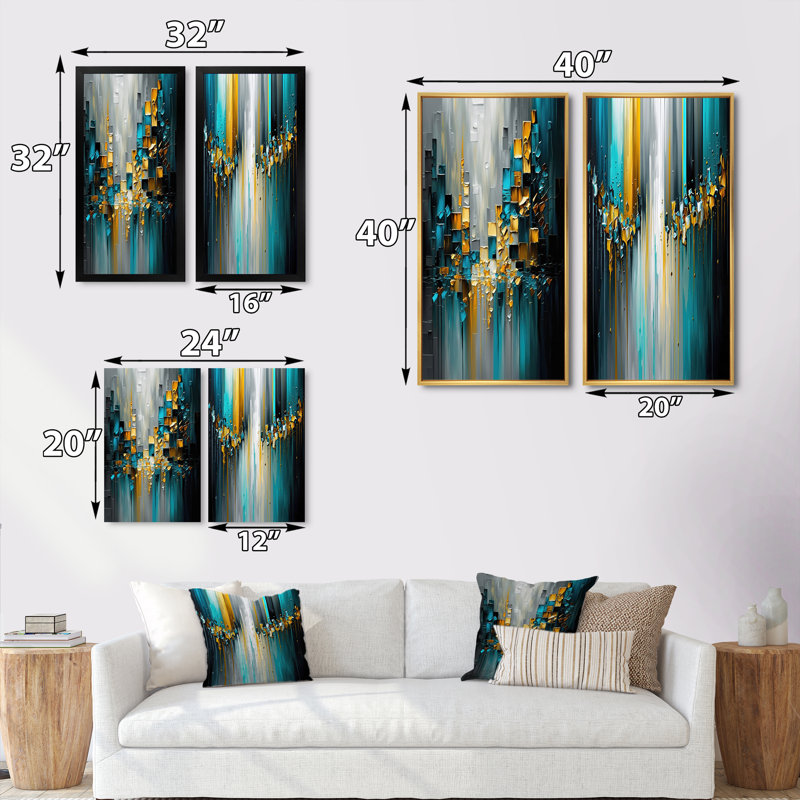 «Abstract Geometric Black And Green III», 2 pièces sur toile, Cadre noir, H 24 po x l 20 po