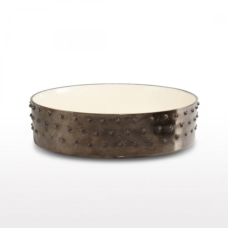 Bol décoratif en métal de couleur café/crème djembe, H 3,5 po x l 7,5 po x P 7,5 po