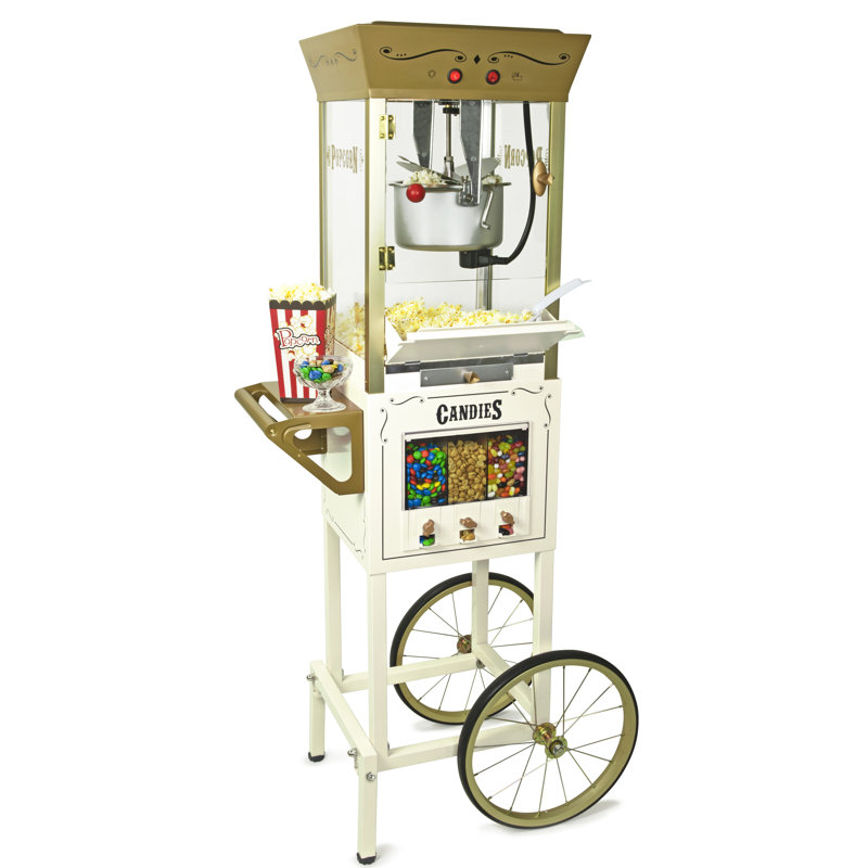 Nostalgia Popcorn Maker Professional Cart, Kettle Makes Up to 32 Cups With Candy Dispenser, Ivory
