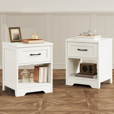 Tables de chevet avec tablette ouverte spacieuse, tables de chevet avec tiroir en bois, tables de bout décoratives en bois rustique avec structure stable, ensemble de 2