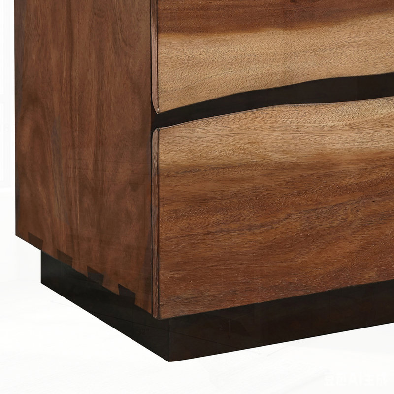 Table de chevet à 2 tiroirs couleur noyer fumé et grain de café, construction durable et design élégant pour le rangement de la chambre à coucher