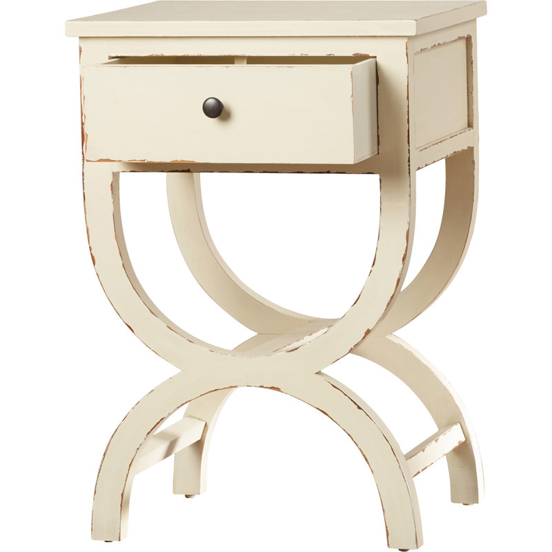 Cafar 116.13cm W Solid Wood Bedside Table, Distressed Vanilla