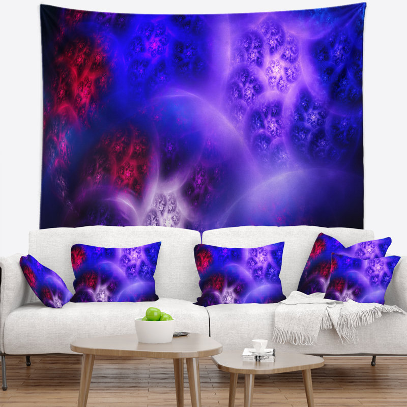 Tapisserie abstraite bleu vif et orageux, H 32 po x l 39 po