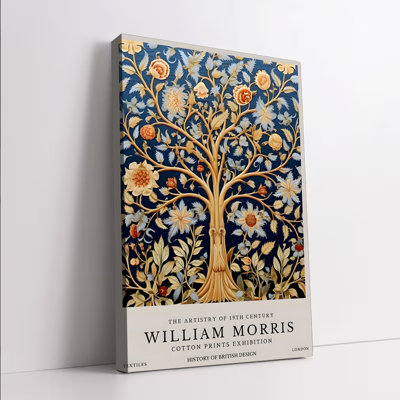 1PC Wall Arts Posters Framed,  William Morris The Artistry of 19th Century Cotton Prints Exhibition History of British Design Textiles Canvas Wall Art for Living Room Bedroom Home Decor Modern Vintage Floral Pattern Decorative Painting London Collection