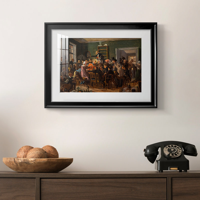 Scène de «Erasme Montanus» de Holberg - Wilmel Marstrand - reproduction encadrée avec passe-partout et verre - 1843, Noir