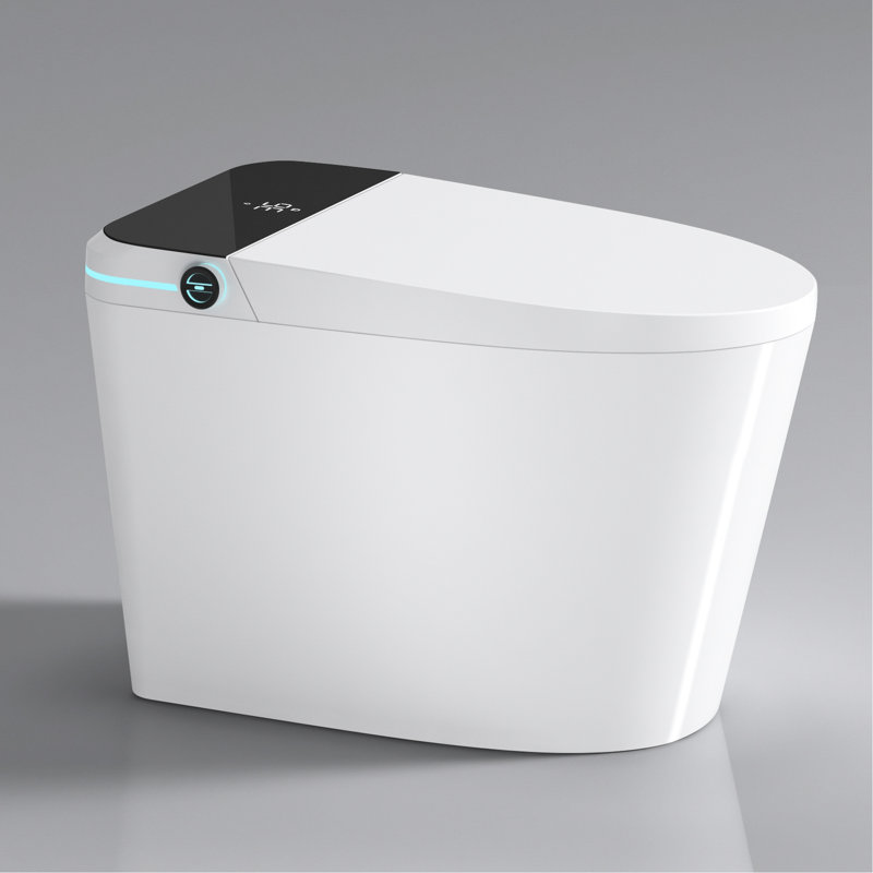 Modern White Toilet With Bidet Seat - Auto Open/Close, Foot Sensor, Temperature Adjustability, Women Hygiene Wash,