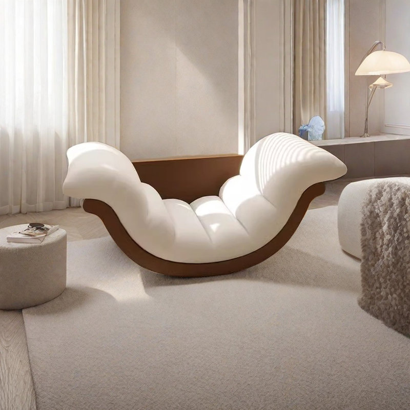 Chaise berçante multifonctionnelle, Blanc cassé, Brun