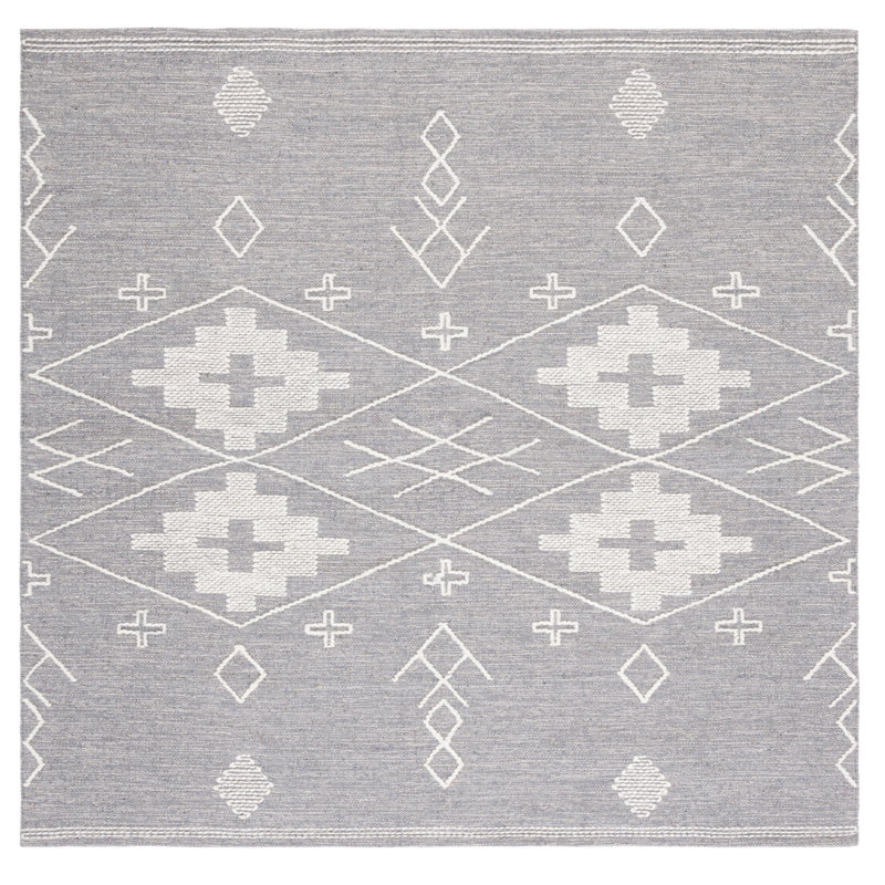 Holtby Southwestern Handmade Flatweave Gray/Ivory Area Rug, Square 6'