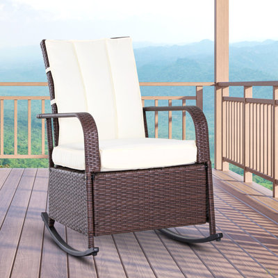Outsunny Wicker Outdoor Rocking Chair, Patio Recliner With Adjustment Backrest, PE Rattan Lounge Chair With Adjustable Footrest And Cushions For Garden, Backyard, Porch