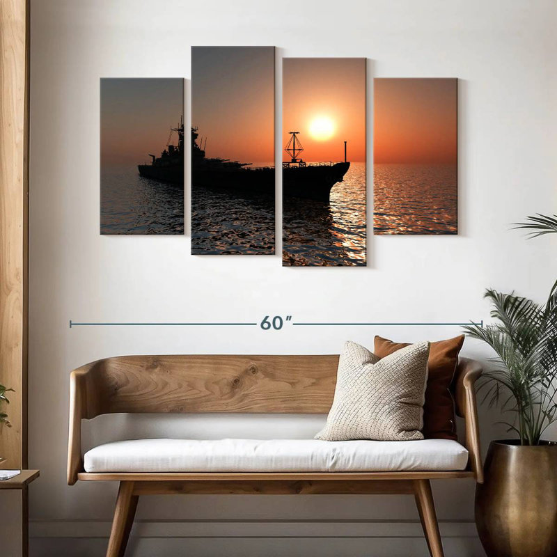 Mait Naval Ship At Sunset, 32" H x 52" W