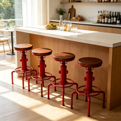 Dicle Swivel Solid Wood Adjustable Height Bar Stool