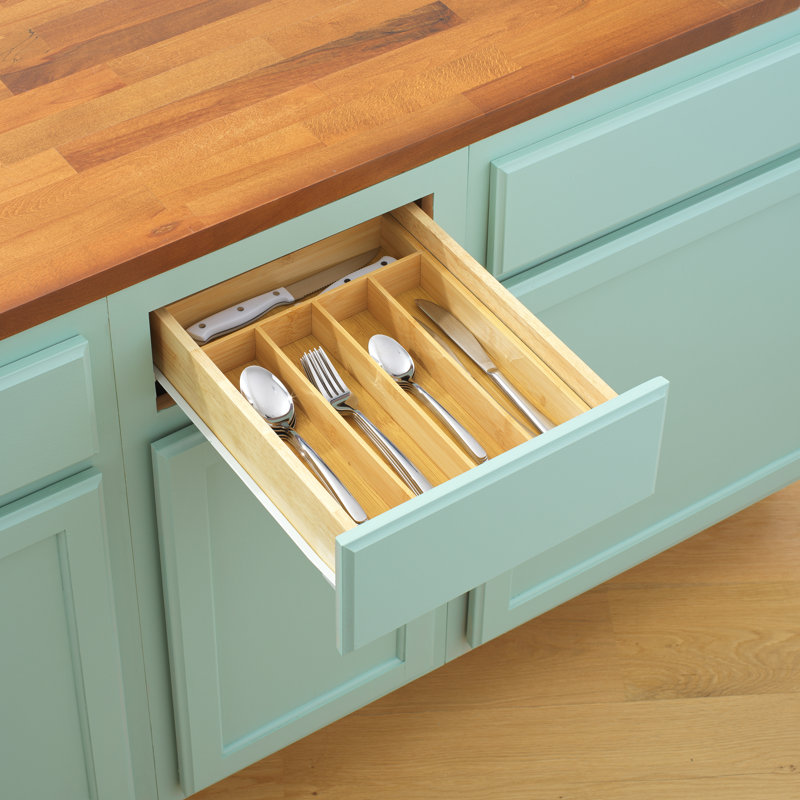 Natural Bamboo 5-Slot Flatware Drawer Organizer